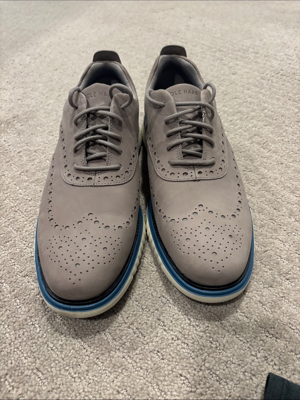 Cole Haan Gray Nubuck Wingtip Derby with Blue Trim